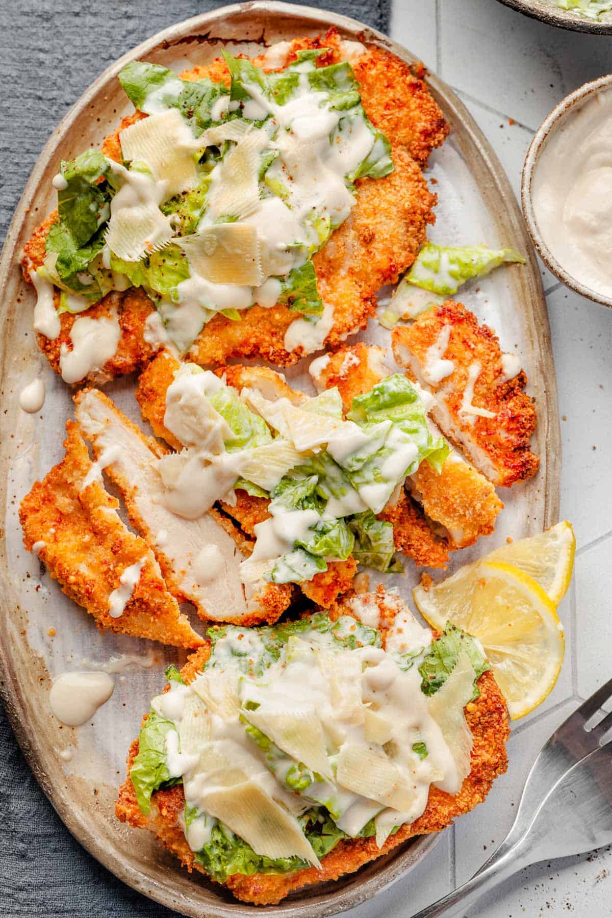 Crispy chicken caesar cutlets